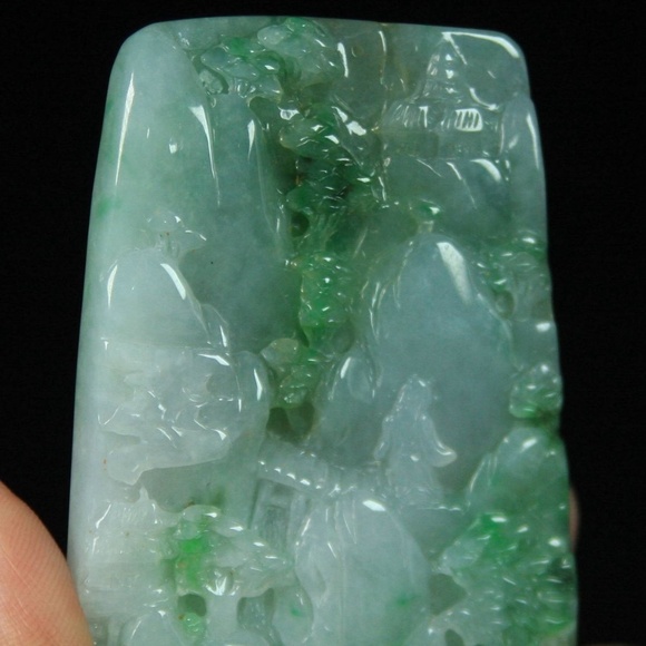 Certified Green 100% Natural A Jade jadeite Pendant landscape 山水 4838-0300 - Picture 2 of 10